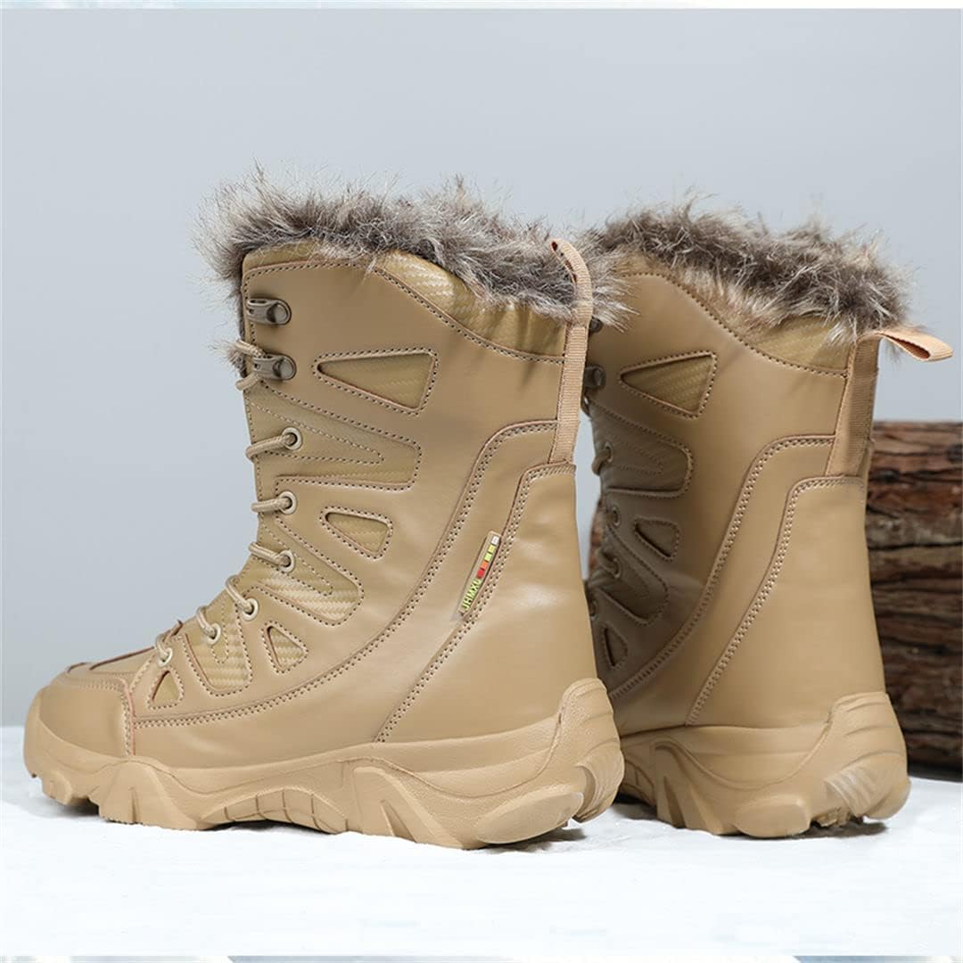 Kervaky Mens Winter Snow Boots Outdoor Faux Fur Lined Anti-Slip Walking Boots Water-Resistant Warm Comfort Camping Backpacking Shoes