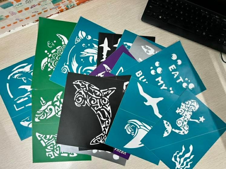 Swim Themed Body Stencil Kit for Kids, Reusable Face and Body Tattoo Stencils, Glitter Temporary Tattoos for Children, Swim Meets, School, Exhibitions, and Birthdays, Set of 17 Sheets image 4