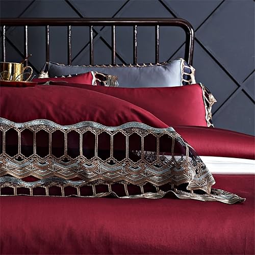 Miniatura 2 de CZDYUF - Juego de ropa de cama de algodón egipcio de 1000 hilos bordado de encaje tamaño Queen funda de edredón color  D tamaño 787 x 906in