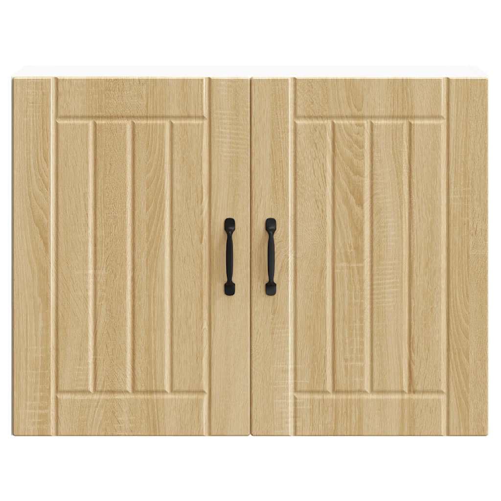Küchen-Hängeschrank Lucca Sonoma-Eiche, Holzwerkstoff, 80x31x60cm, 70kg Traglast, mit Glastüren, wandmontiertes Küchenschrank-System für Geschirr und Kochutensilien