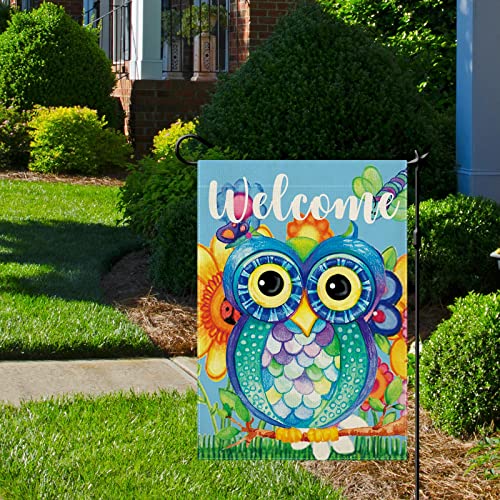 Cmegke Owl Garden Flag, Summer Spring Owl Bird Garden Flags, Cute Owl Flags Spring Summer Rustic Vertical Double Sided Burlap Cute Owl Home Holiday Party Farmhouse Vintage Yard Lawn Outside Decorations 12.5 X 18 In #TOP1