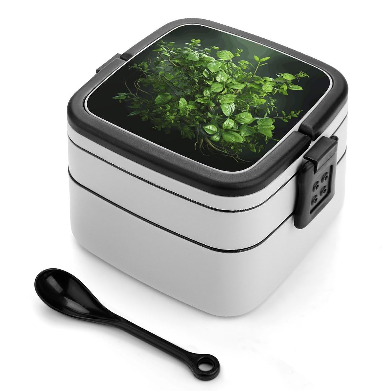 JTREHY Green Leaves Lunch Box Double-Layer Portable Lunch Container Stackable Large Capacity Leakproof Bento Box for Dining Out Work Picnics Travel