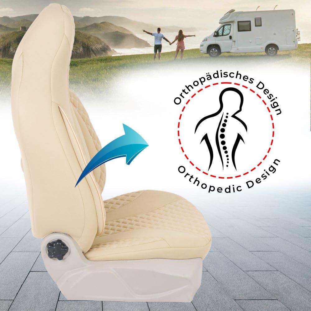 BREMER SITZBEZÜGE Coprisedili per camper compatibili con Fiat Ducato, Citroen Jumper Peugeot Boxer, colore beige | WPL405