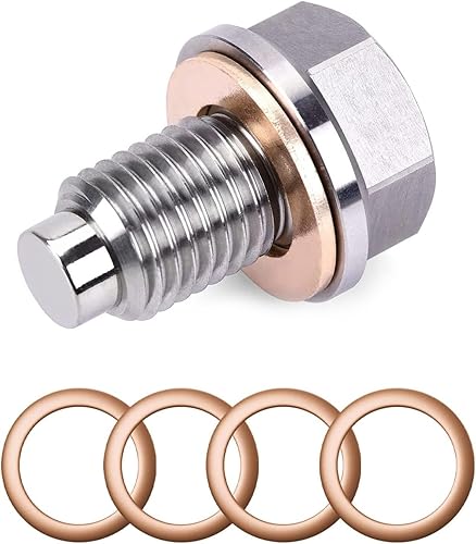 1 tornillo de tuerca de drenaje de sumidero de acero inoxidable, tapón de drenaje de aceite M12 x 1.25 con 5 juntas, universal para la mayoría de