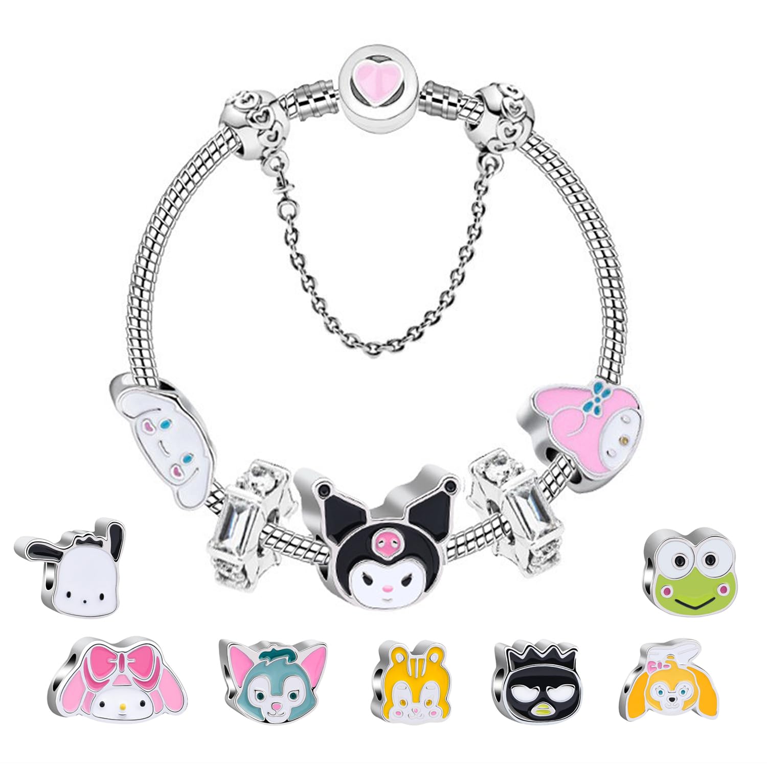 DandelYunx Cute Anime Cosplay Bracelets Set | Creative Kuromi Bracelet with 7Pcs Kawaii Cartoon DIY Accessories | Gift for Fans & Women Friendship Party 18 cm