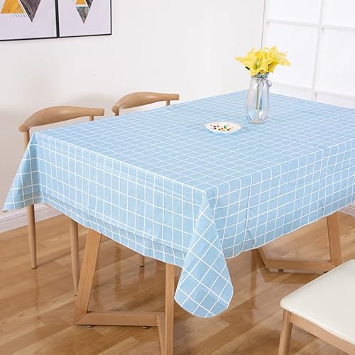 Vista 2 de Mantel rectangular de vinilo de 52 x 70 pulgadas con reverso de franela, mantel para el día de San Valentín, mantel de hule 100% impermeable Azul