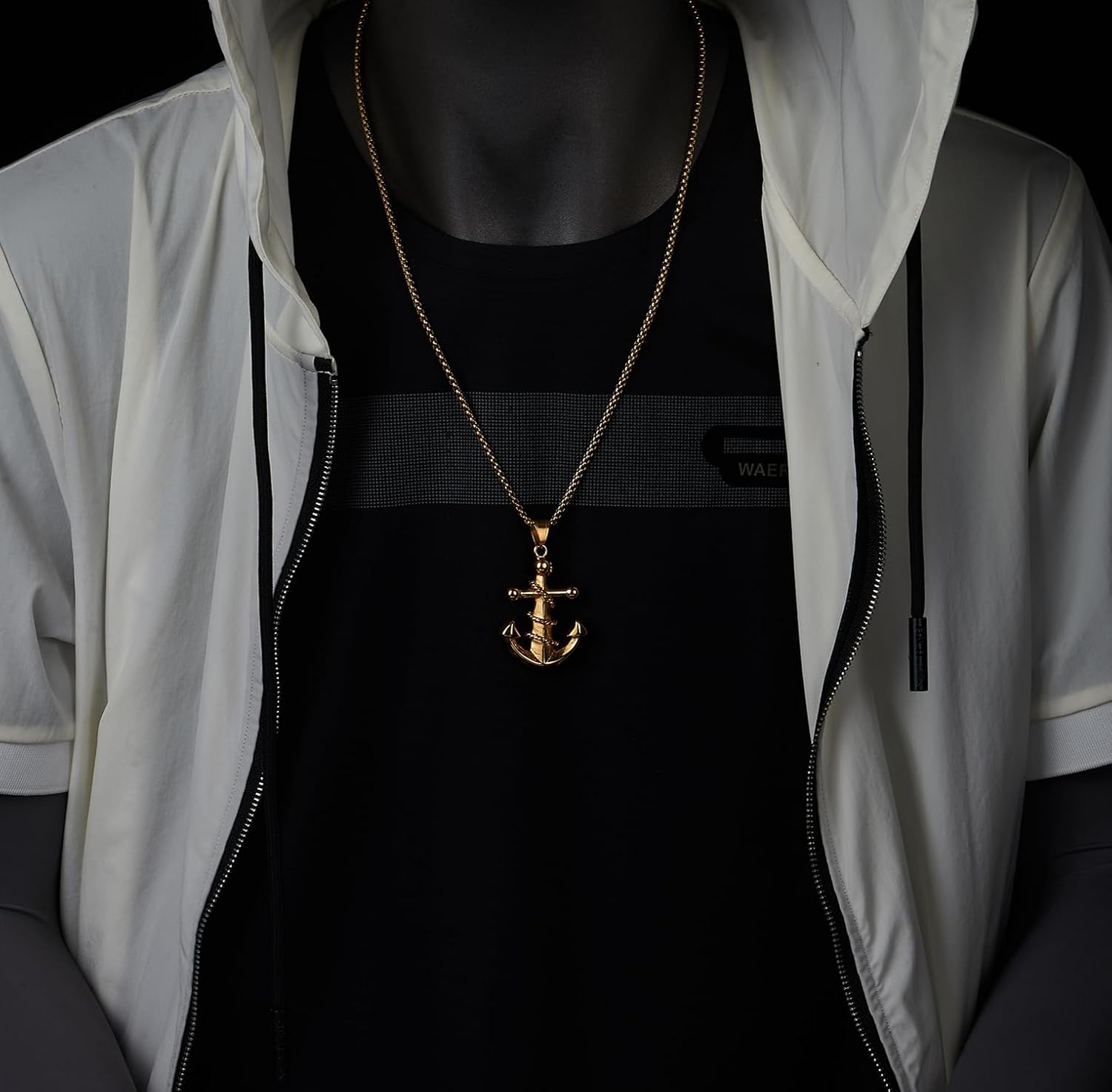 COOLSTEELANDBEYOND Gold Anchor Pendant Necklace for Men, Nautical Marine Steel Rope Design Hip Hop Biker Jewelry - Image 2