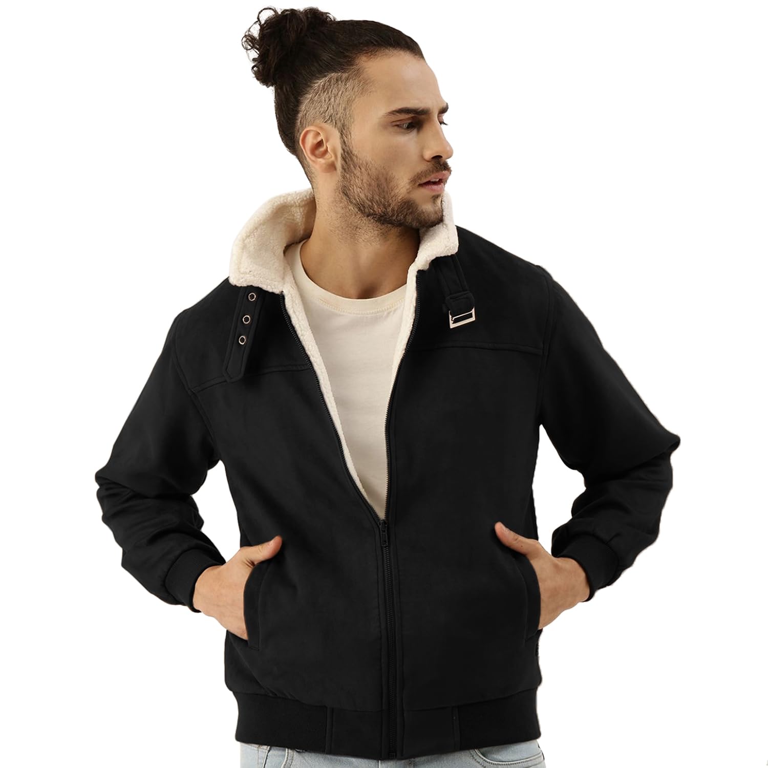 Campus SutraMen's Front Zipper Jacket With Fleece For Casual Wear | Long Sleeve | High Neck | Zipper Closure | Suede Jacket Crafted With Comfort Fit For Everyday Wear