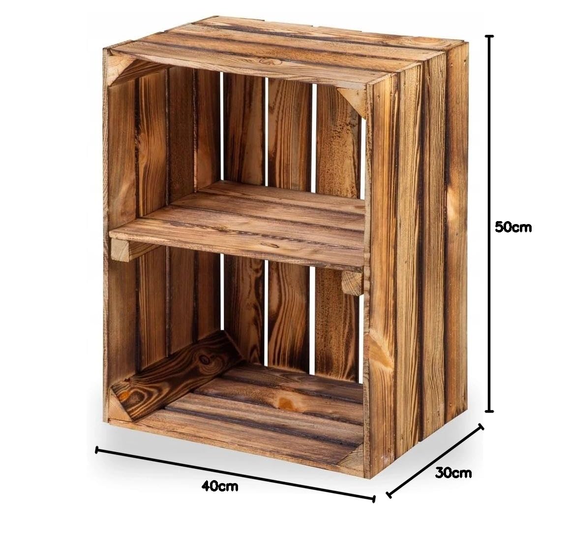 Neue Obstkisten mit Mittelbrett Holzkisten Weinkisten Apfelkisten Kommode Regal Geflammte 50x40x30cm