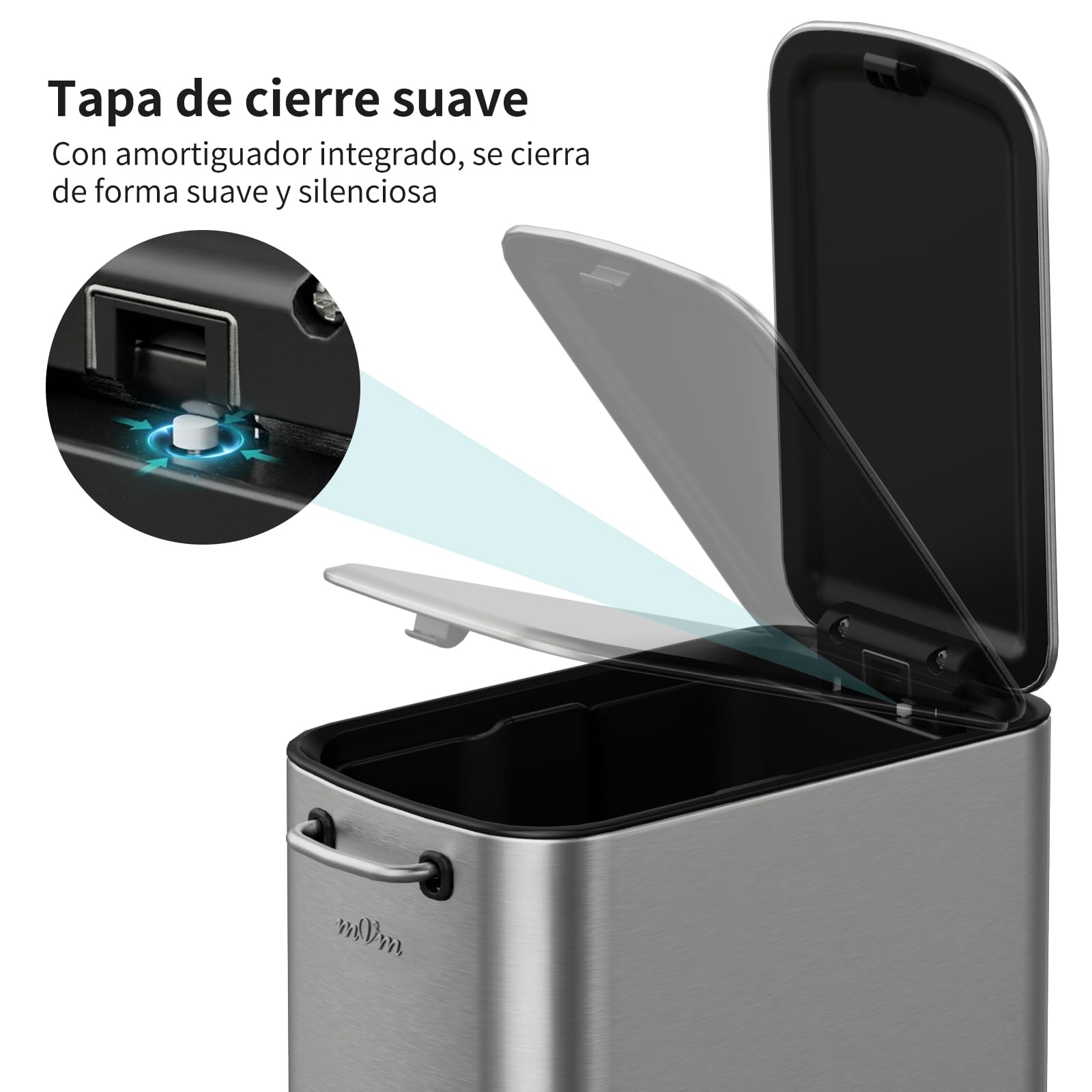 mVm Cubo de Basura Baño 9L con Apertura a Presión, Cubo Interior Extraíble, Papelera Slim de Acero Inoxidable para Baño Moderno
