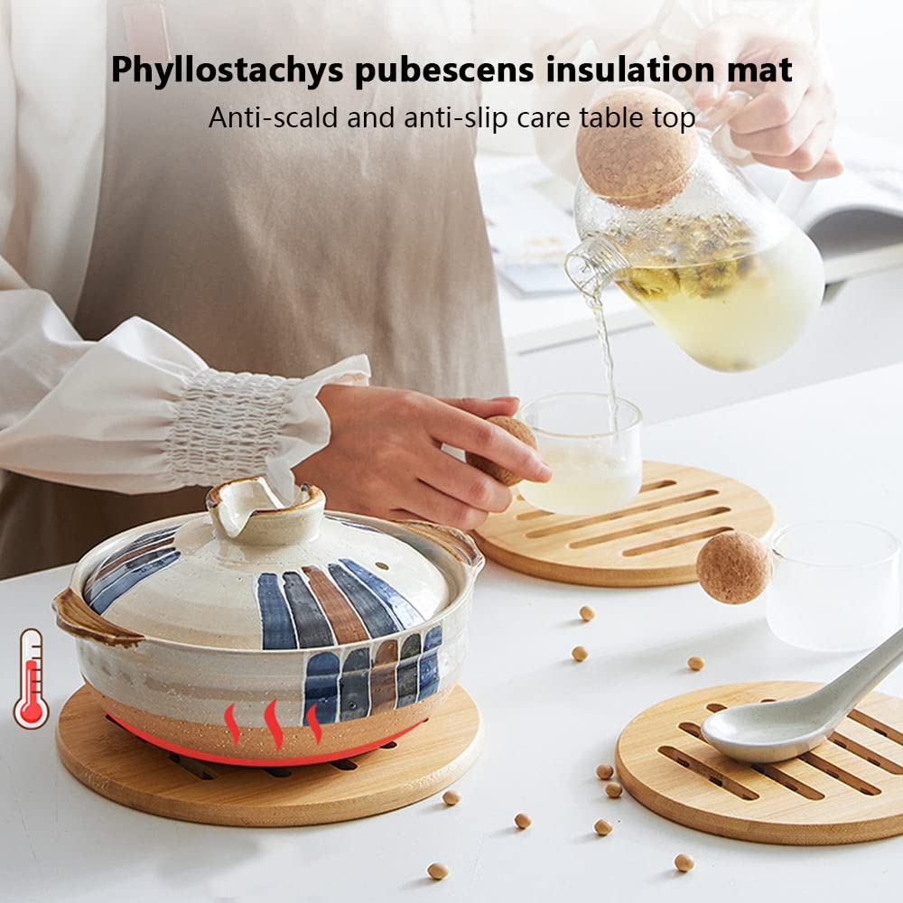 Sottopentola In Bambù Naturale - Set Di 4, Antiscivolo, 15x15 Cm, Per Piatti Caldi