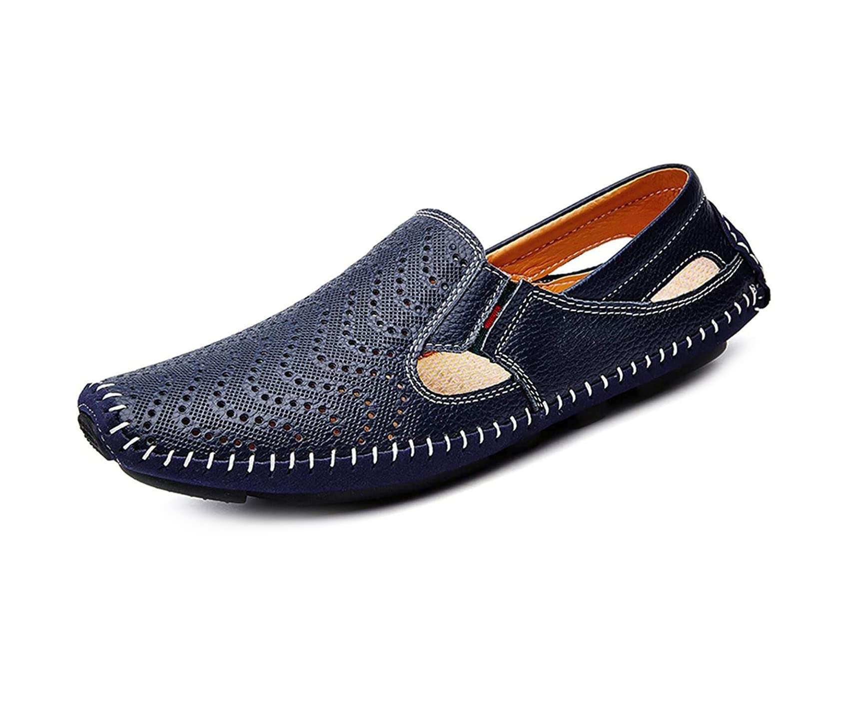 Mocasín Conducción de Cuero sin Cordones Perforado para Hombre Zapatos Barco Caminar Cómodos y Transpirables Zapatillas Planas al Aire Libre