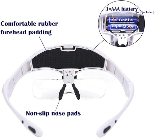 Miniatura 6 de OrchidBest Lupa iluminada con LED, lupa de ojos desgastados por la cabeza, lupa de lectura manos libres, lupa de joyería con lupa PCB, anteojos de