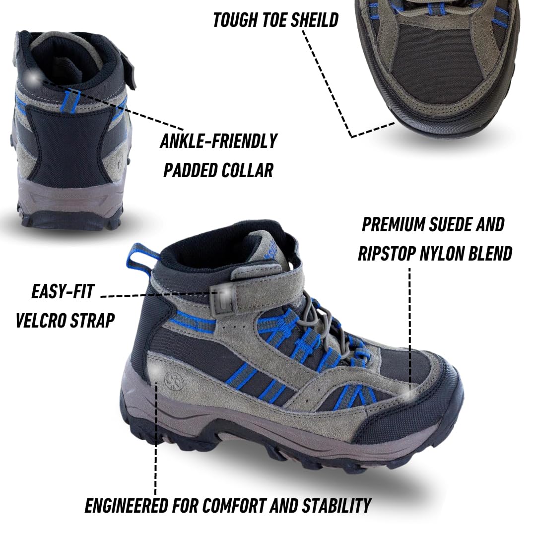 Northside Unisex-Child Rampart Mid Hiking Boots - Ripstop Nylon Moisture-Wicking Quick Lace-Up Durable TPR Outsole | Kids Adventure Essential, Stone/Blue, 10