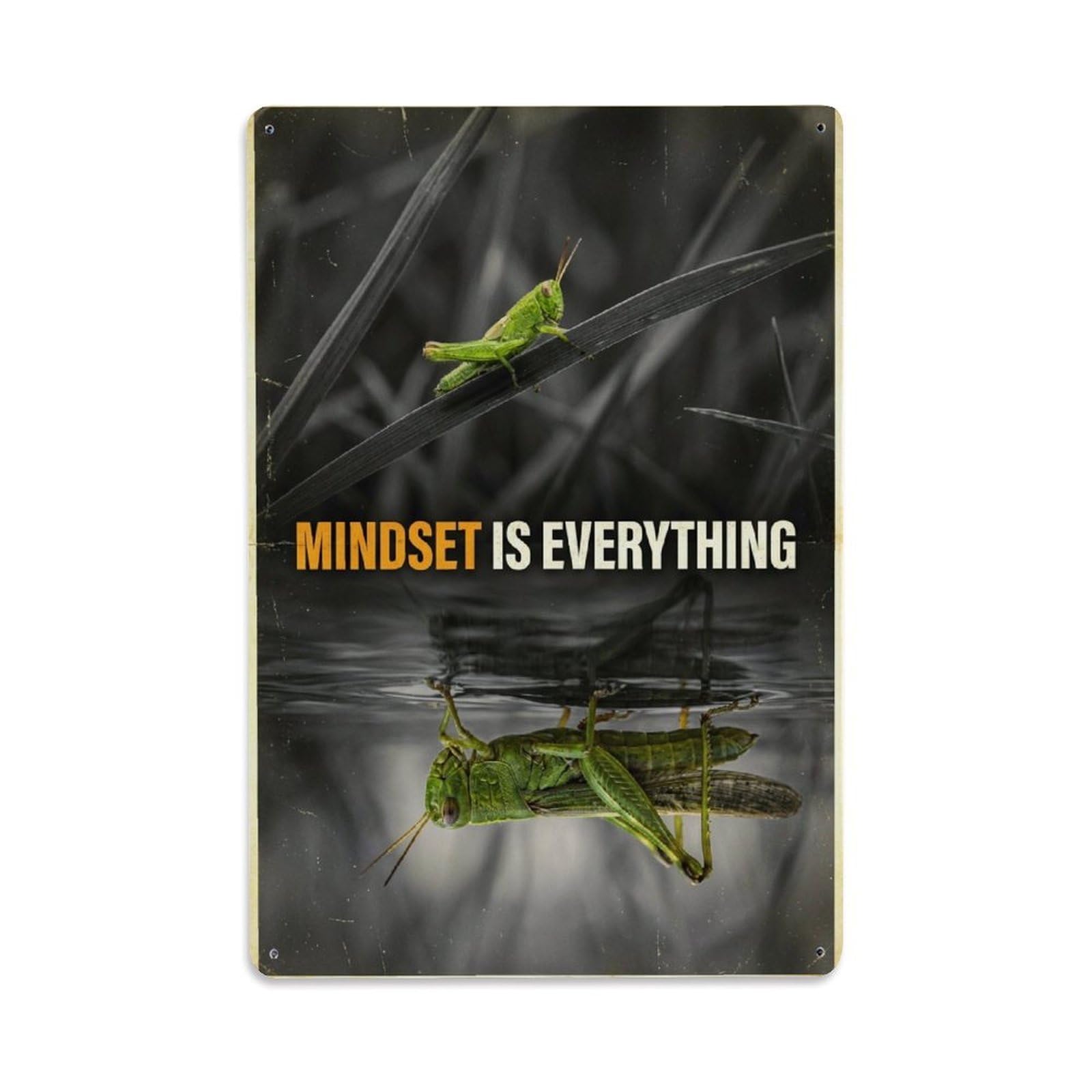 Olhnbad Style Grasshopper Insect Mindset Is Everything Quote Metal Tin Sign