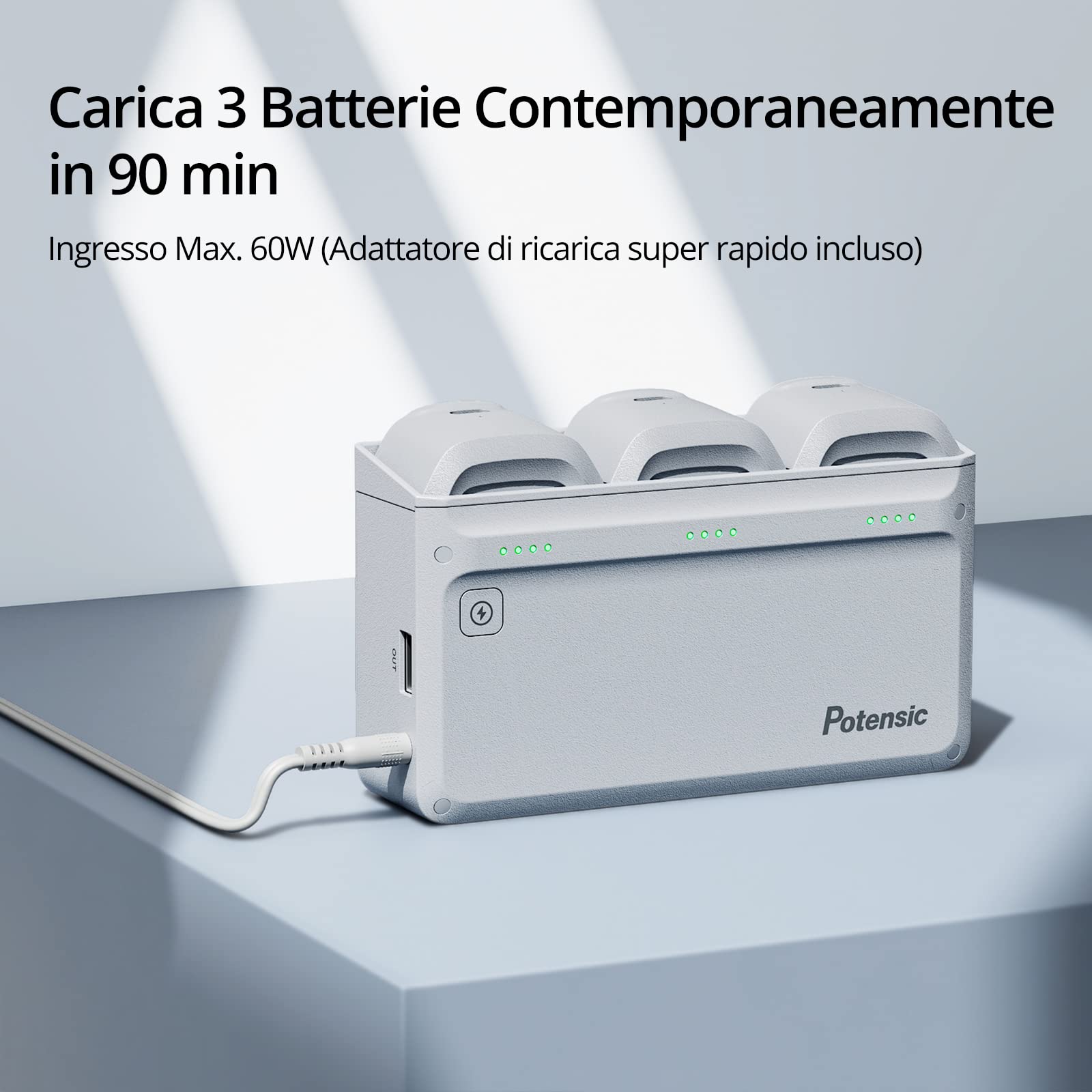 Potensic Hub di Ricarica Veloce Parallelo Senza Batteria, Compatibile con Atom SE e ATOM, Può Caricare 3 Batterie e 1 Telecomando Contemporanea, Controlla Stato Batteria e Carica Altri Dispositiv USB