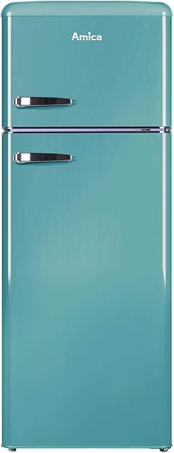 Amica FDR2213DB Retro Style Freestanding Duck Egg Blue Fridge Freezer with 55cm width, A+ Energy Rating, 40dB Noise Level, 164 Litre Net Fridge Capacity