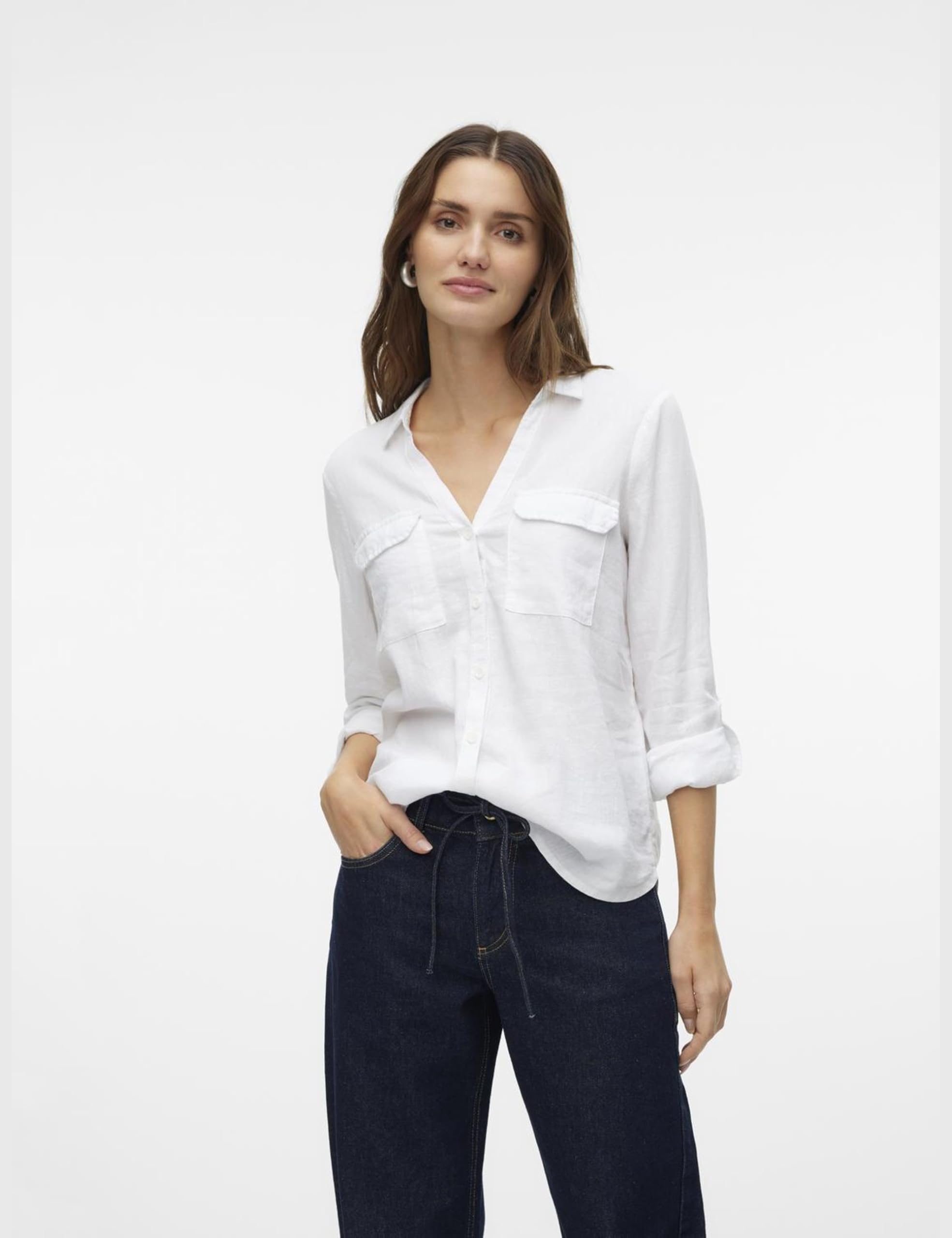 VERO MODA Vmlinn Linen Bumpy Ls T-Shirt WVN Noos Blouse Femme