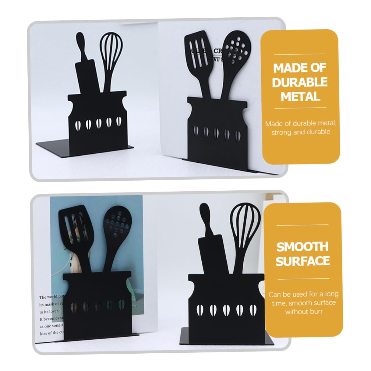 POPETPOP Sujetalibros Metálicos Negros 2piezas para Libros y Revistas, Soporte Resistente Que Mantiene los Libros en Posición Vertical para Decoración de Escritorio o Librería