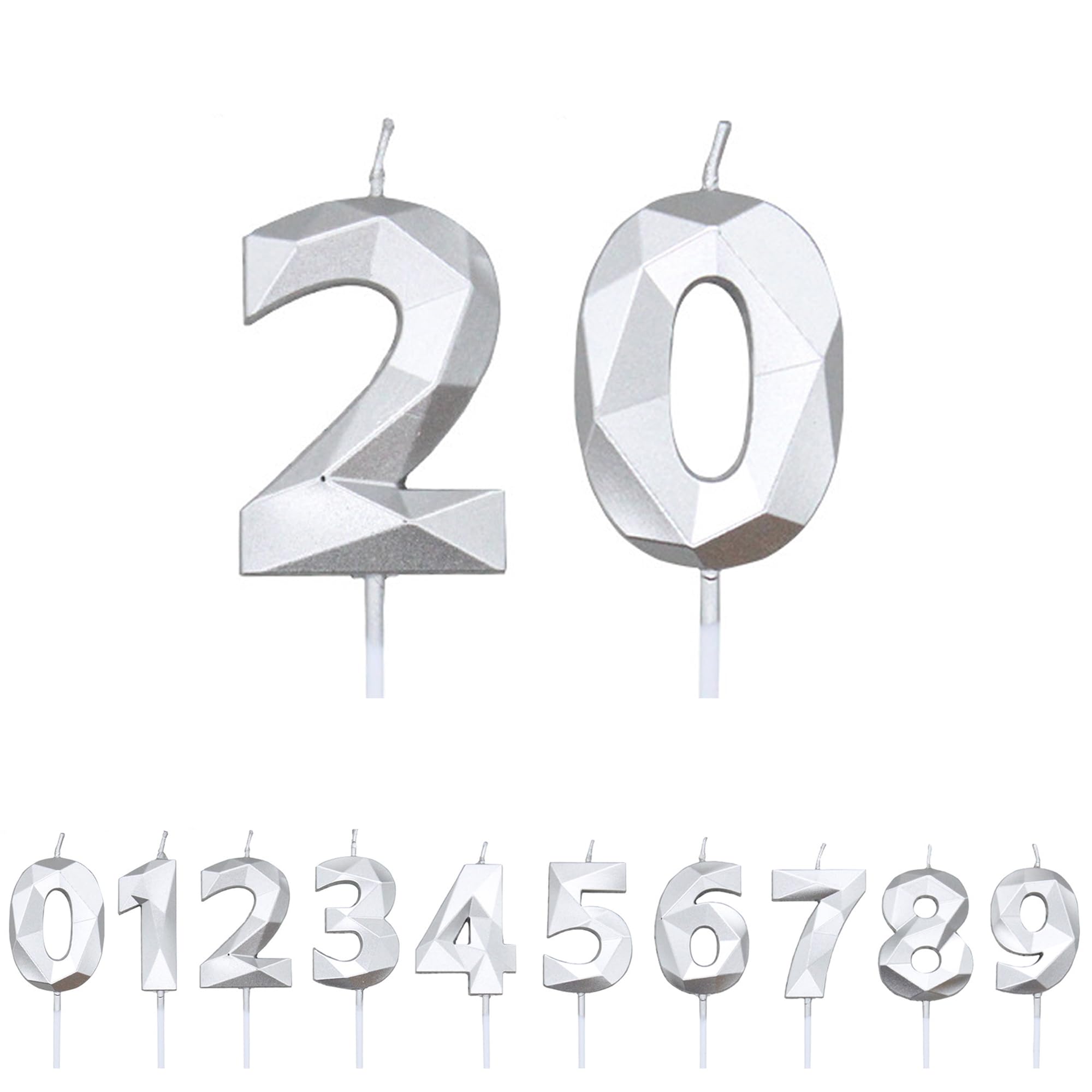 Fuzvol Silver Birthday Cake Candles, Number 20 Candle,Cake Topper Decorations