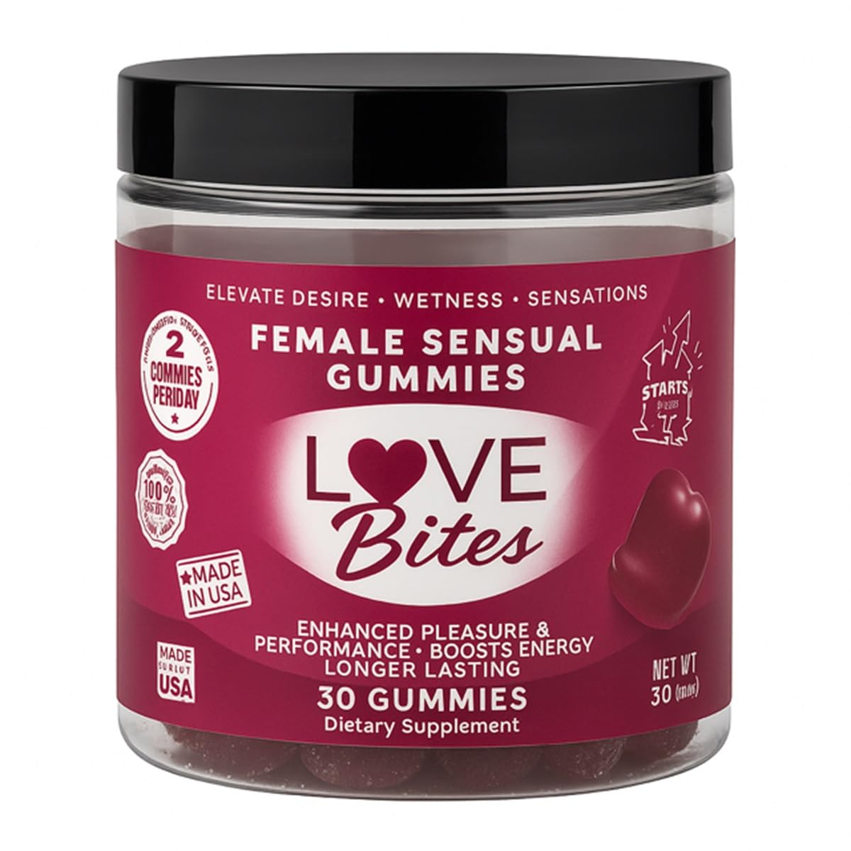 Endel Love Bites Female Passion Gummies in Jar-One Month Supply