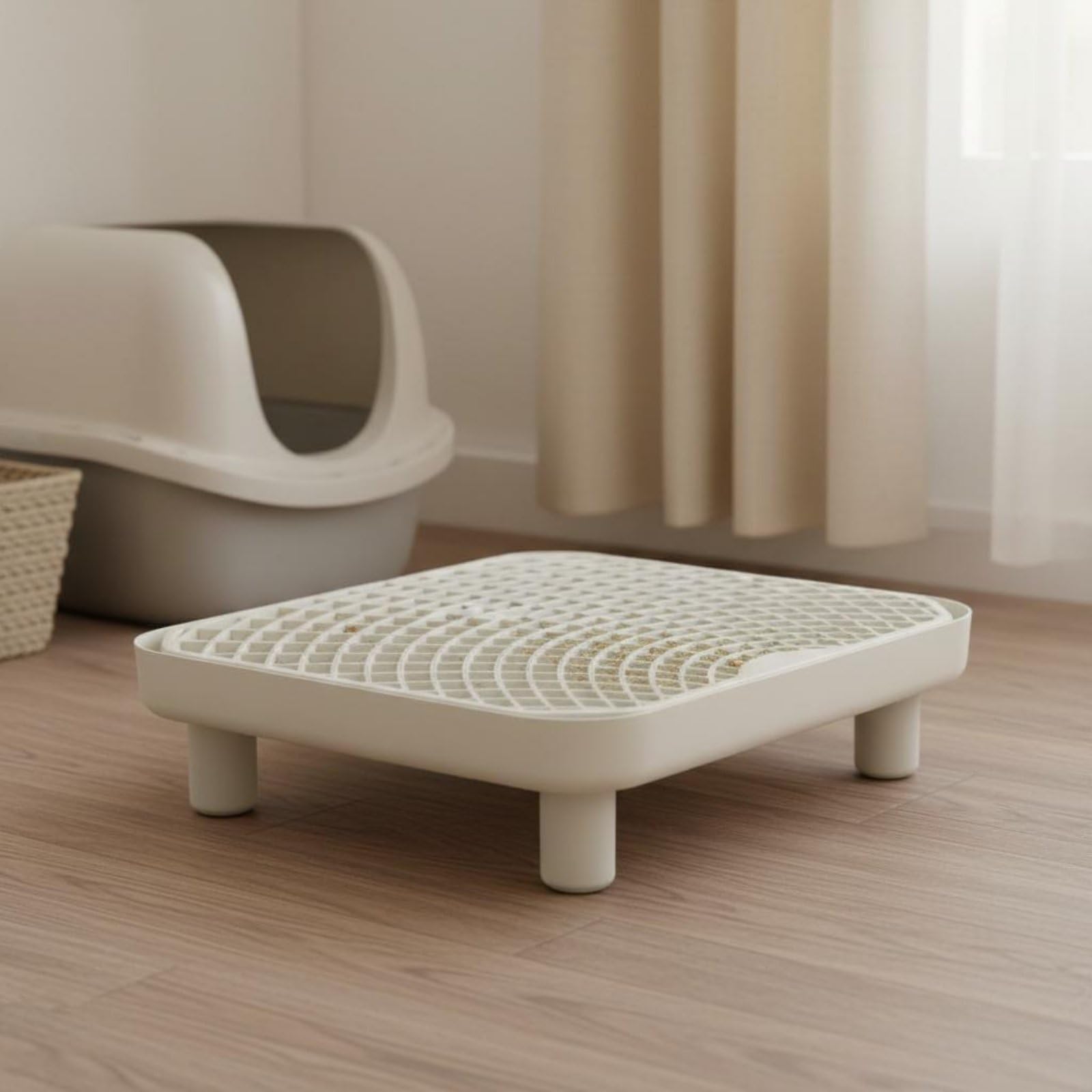 Plateforme Toilette Chat Tapis Séparateur Bac à Litière Récupérateur Double Structure Nettoyage Simplifié Adapté à Usage Quotidien Appartements