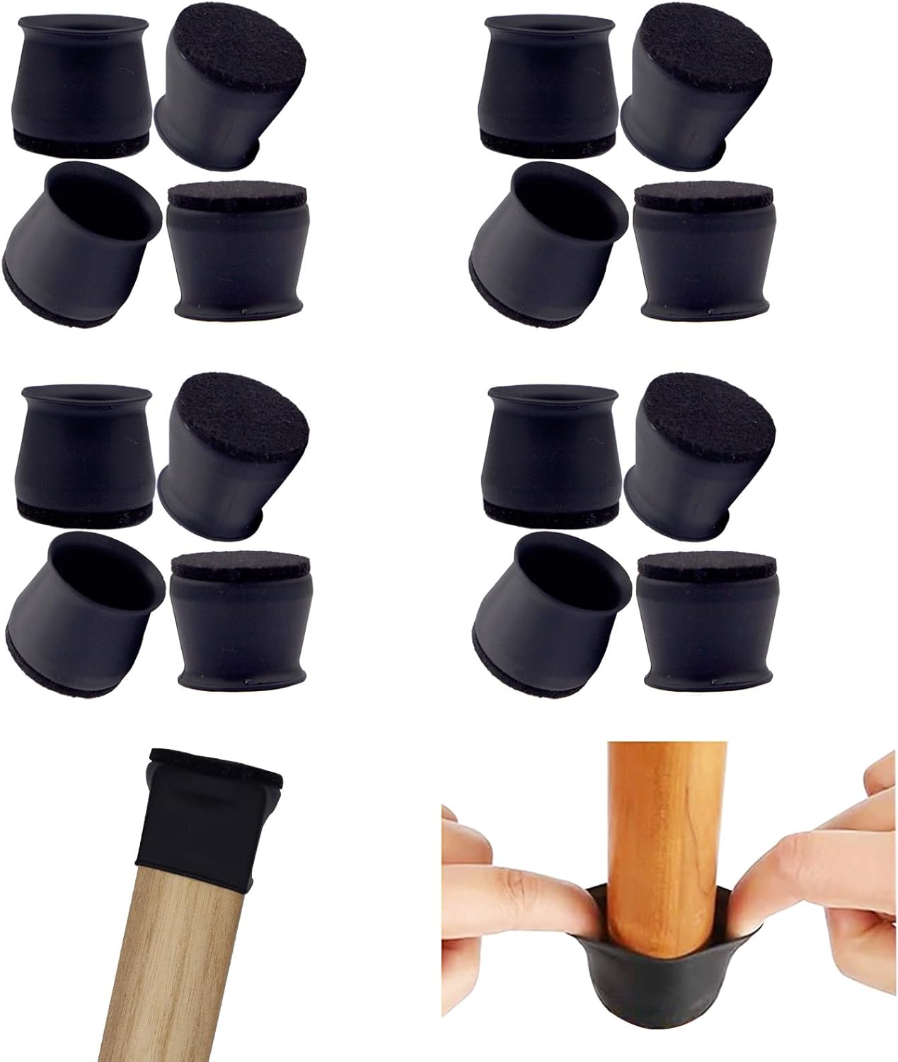 Silicone Chair Leg Floor Protectors Fit 1.3”to1.8” Chair Leg Caps Bottom Furniture Table Feet Covers for Hardwood Floors Prevent Scratches No Noise Round or Square,16 PCS