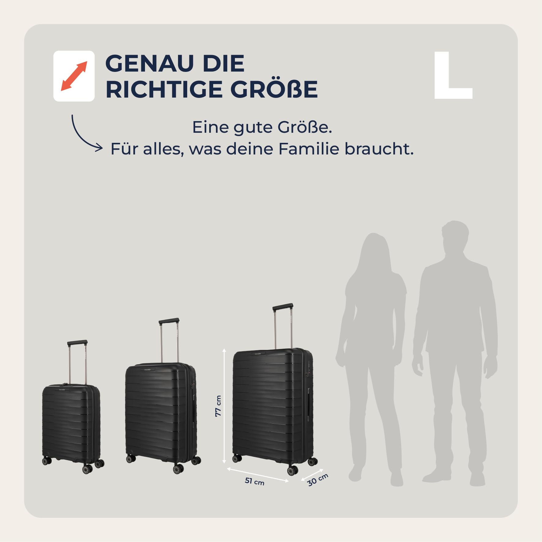 Travelite Koffer groß, MOOBY L, Kratzfeste Hartschale, mit recyceltem Material, 77 cm, 106 l, 3,7 kg, mit 4 leichtläufigen Doppelrollen & TSA-Schloss – robuster Reisekoffer für Lange Reisen
