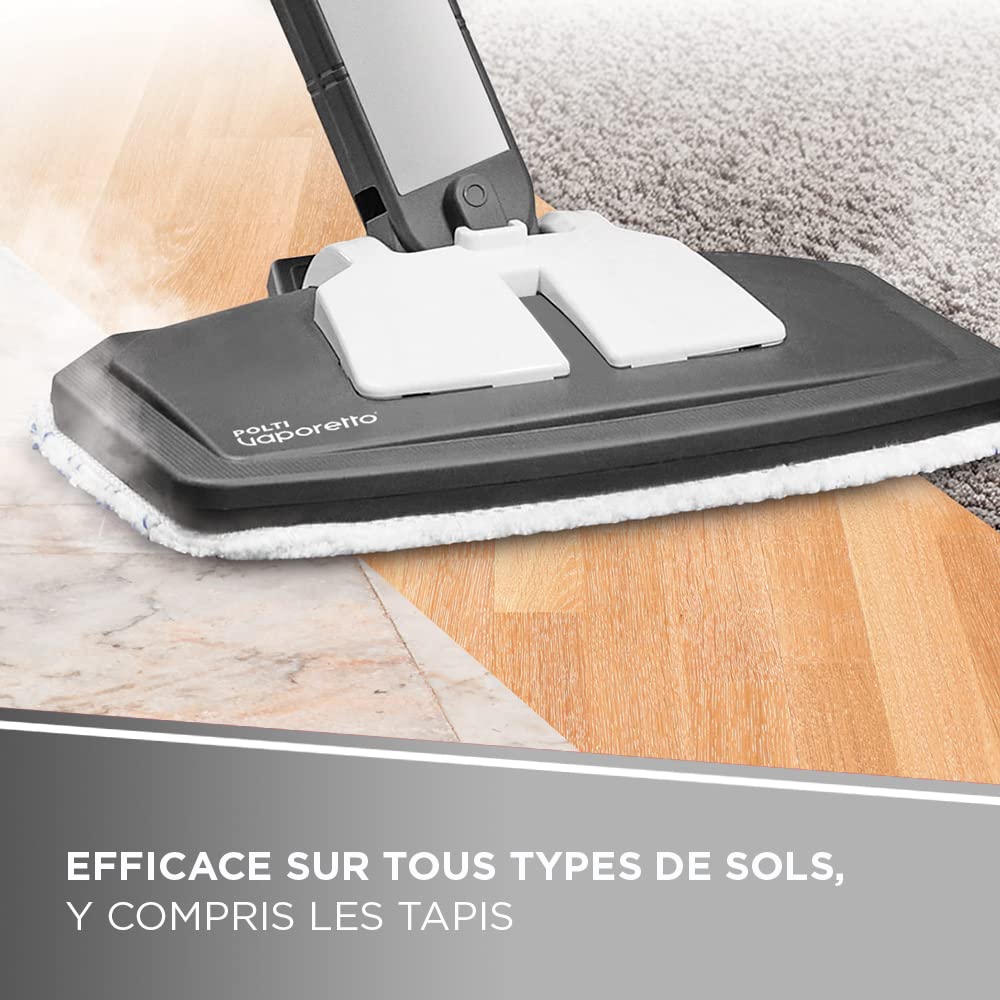 Polti Vaporetto™ SV610 Style Balai Vapeur 2-en-1 avec Nettoyeur Portable, 15 Accessoires, Chauffe Rapide 20 s, Réservoir Amovible, Filtre Anti-Calcaire, Stationnement Vertical, Gris Argent