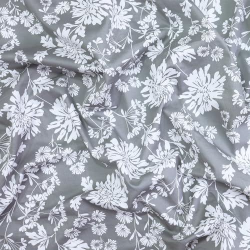 Image of Feather & Stitch Printed 500 TC Split King Size Sheet Set, 5 Piece Bed Sheets Set, 2 Twin Fitted Sheet, 1 King Flat Sheet & 2 King Pillowcases, 18 inch Deep Pockets Sateen Weave - Grey Botanical