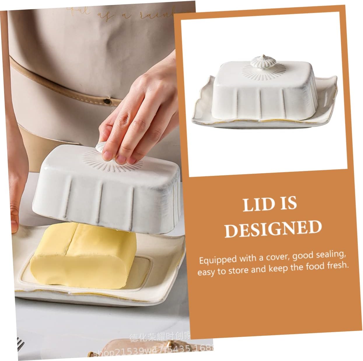 Ceramic Butter Tray with Lid for Fresh Food Storage Decorative Dessert Plate for Kitchen and Restaurant Use Easy Clean Porcelain Dish for Butter Cookies Nuts and Fruit Serving