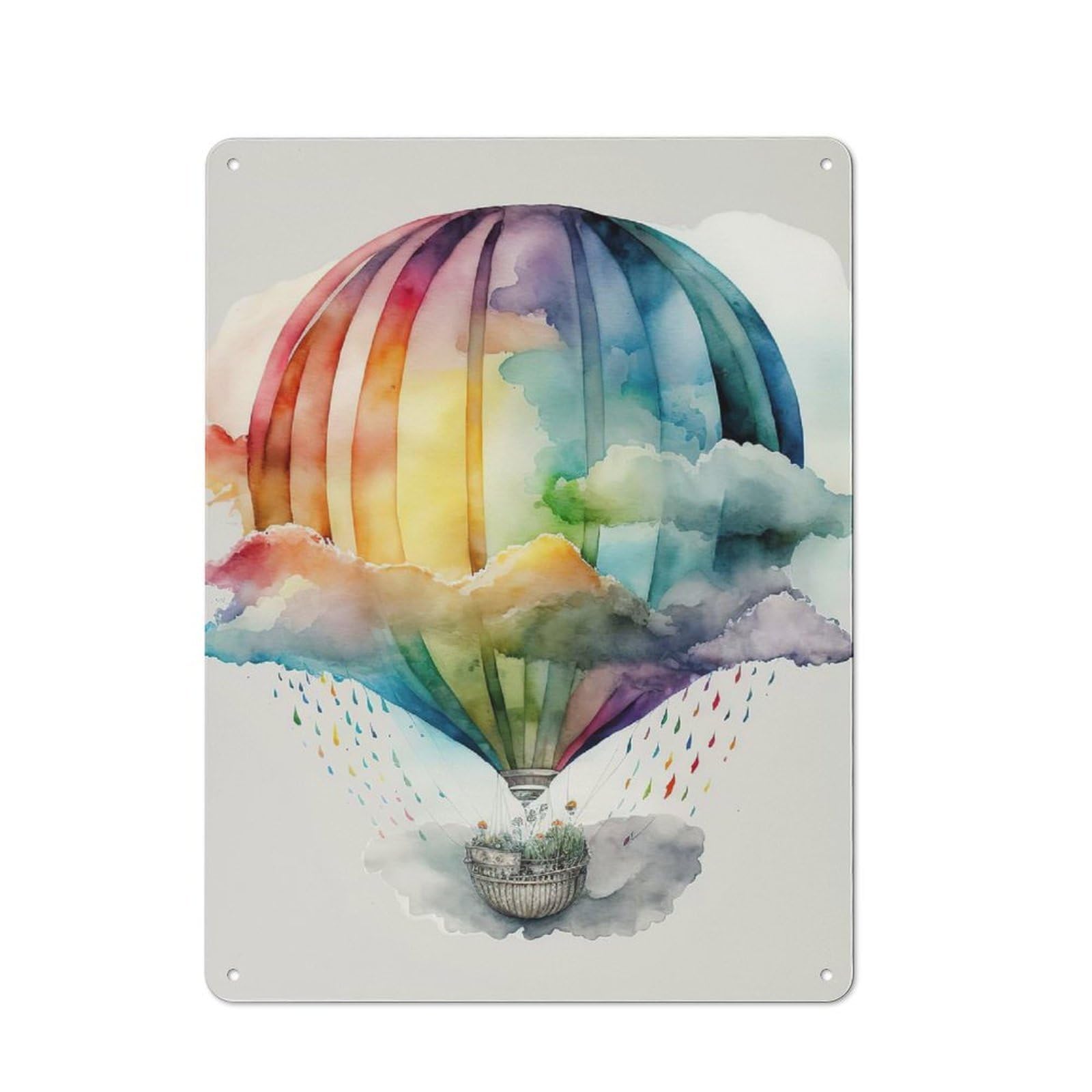 Junmoney Balloon Watercolor Tin Wall Plaque With Design 40X30cm, Country Vintage Cottage Wall Art For Kitchen, Cottage, Porch Or Garden Room