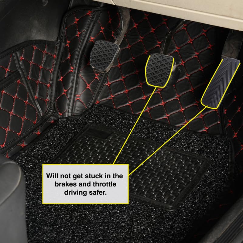 Image of SINEX Premium 7D car mat Full Set for Tata Tigor (Model : 2016-2025) || Luxury Leather Double Car Floor Mat Complete Set || 100% Waterproof and Washable Color : Black-Red (Design-1)