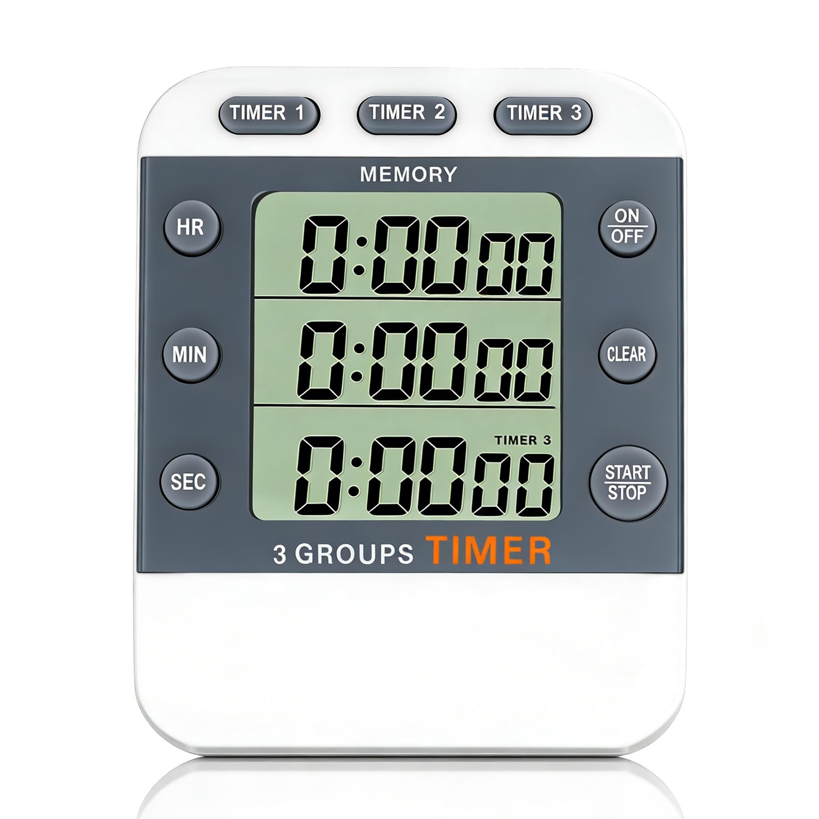Timer digitale a 3 canali, grande display, allarme volume forte, luce lampeggiante, retro magnetico, supporto