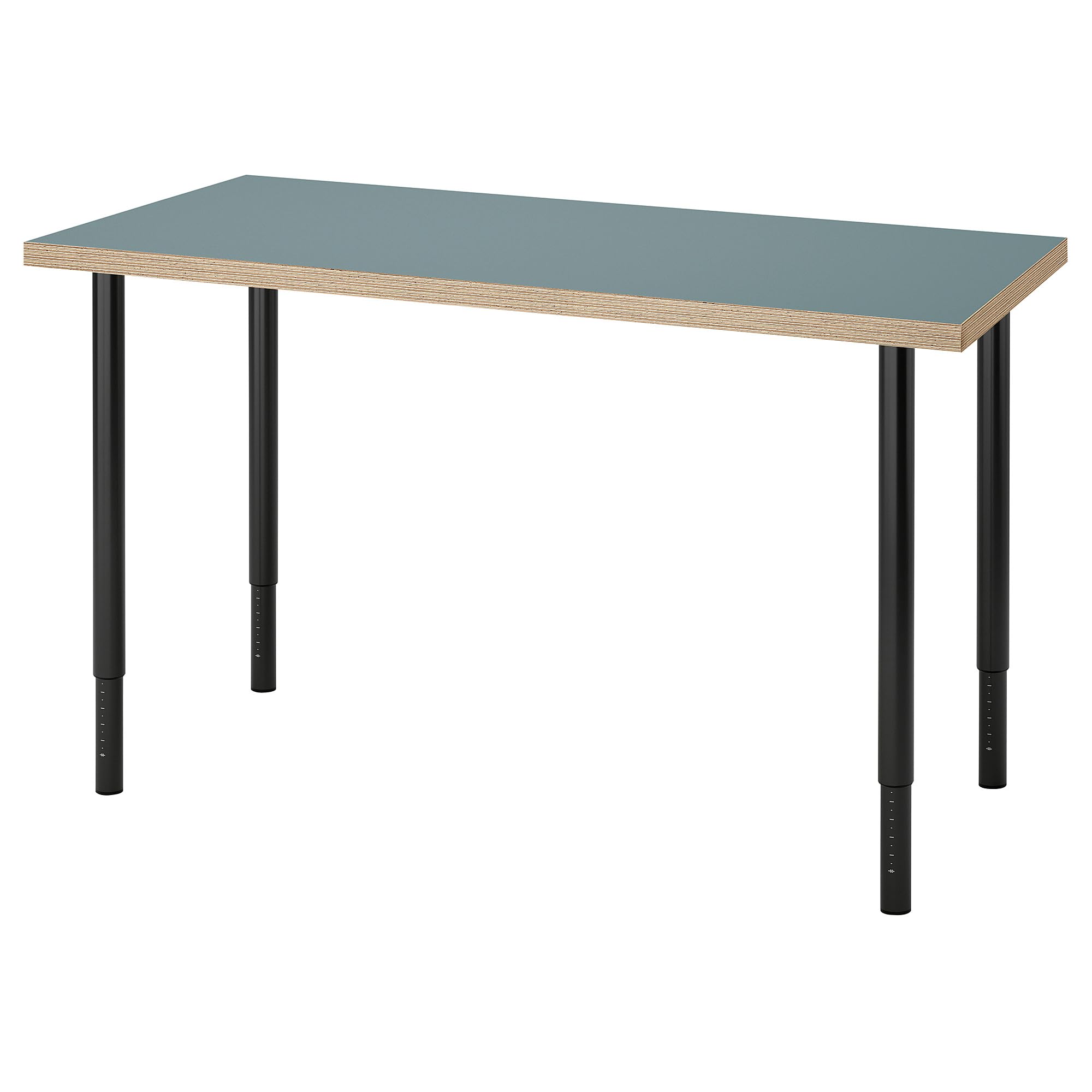 LAGKAPTEN/OLOV desk, 120x60 cm, grey-turquoise/black