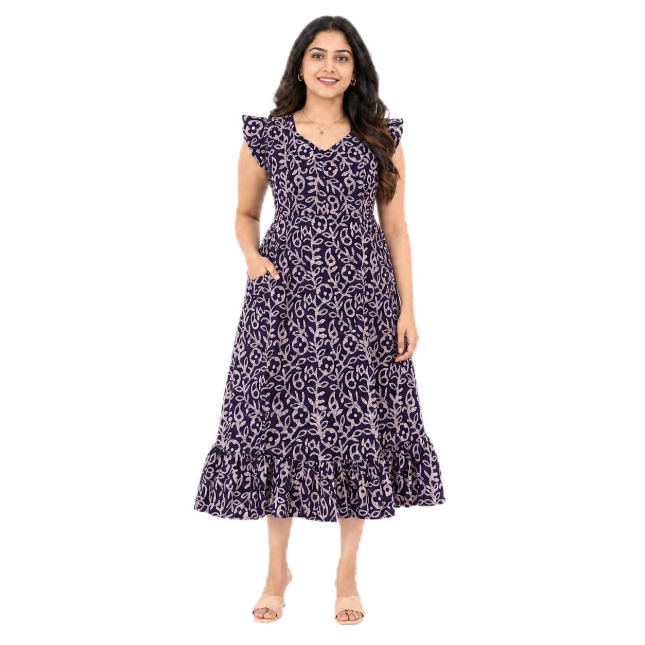 Women’s Cotton Floral Printed Maternity Feeding Frock Nighty with Two-Way Magical Sleeves, V-Neck, Dual Invisible Feeding Zips and Pocket-image-40