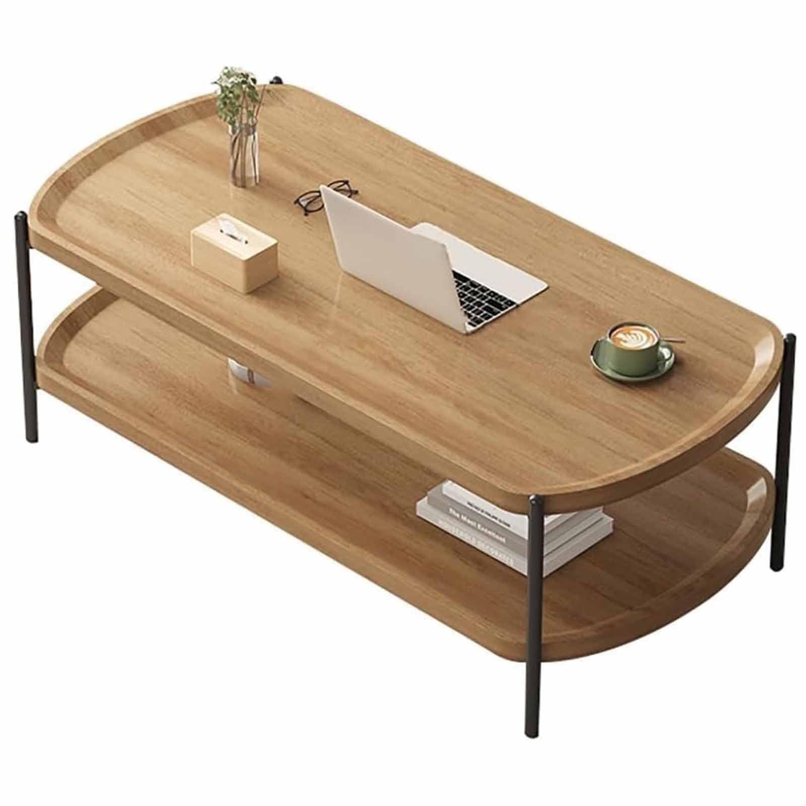 Table basse double 120 cm gain de place étagère carrée