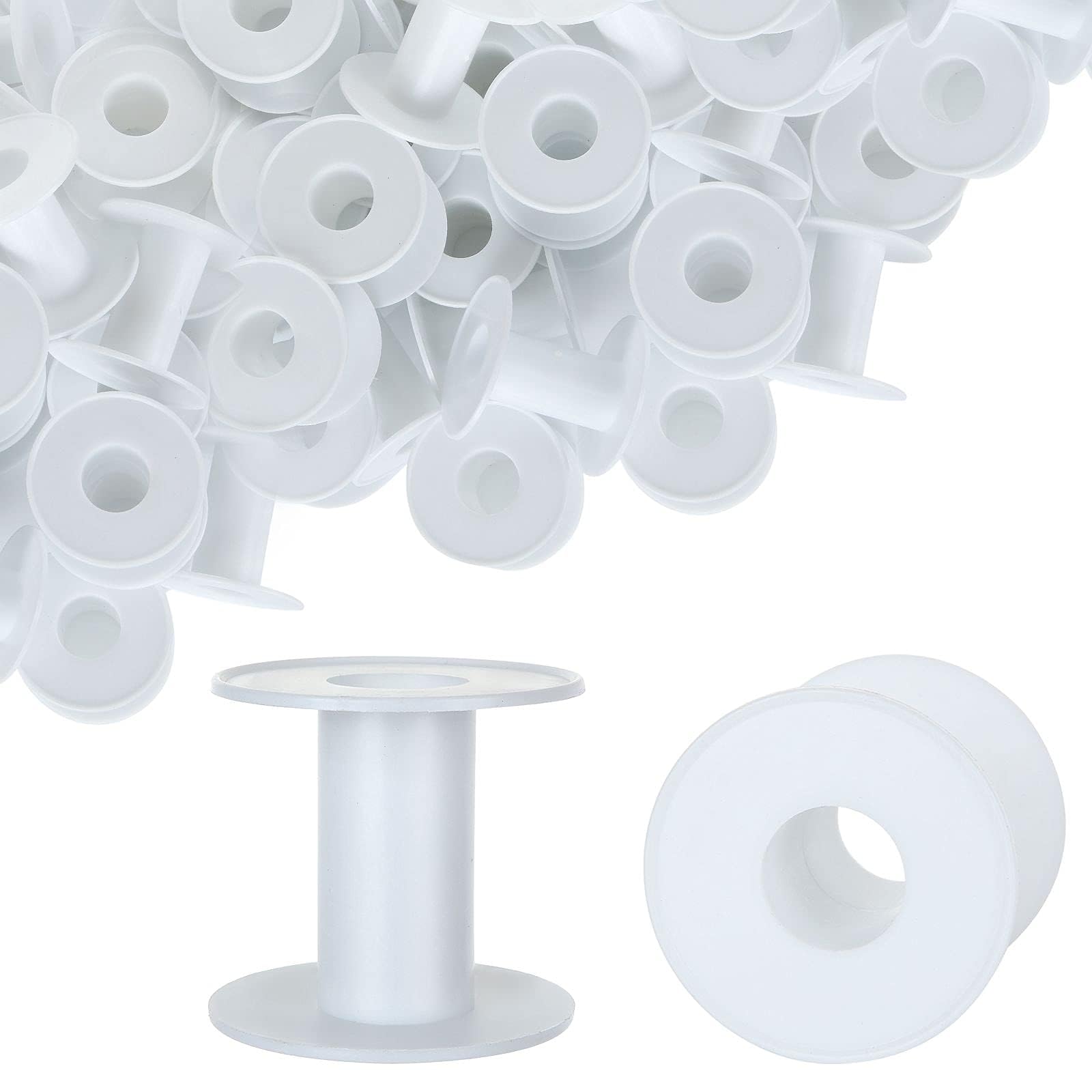 CYEAH 100 carretes vacíos blancos de 5 cm, carretes de plástico pequeños, bobina de hilo para manualidades, cuerda de alambre, rollo de cadena