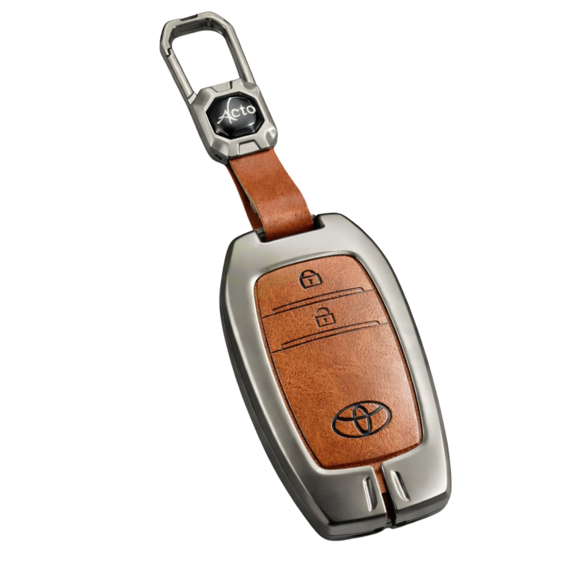 Metal Leather Brown Car Key Cover Compatible for Toyota- Innova Crysta, Innova Hycross, Hilux (2 Button Smart Key)-image-37