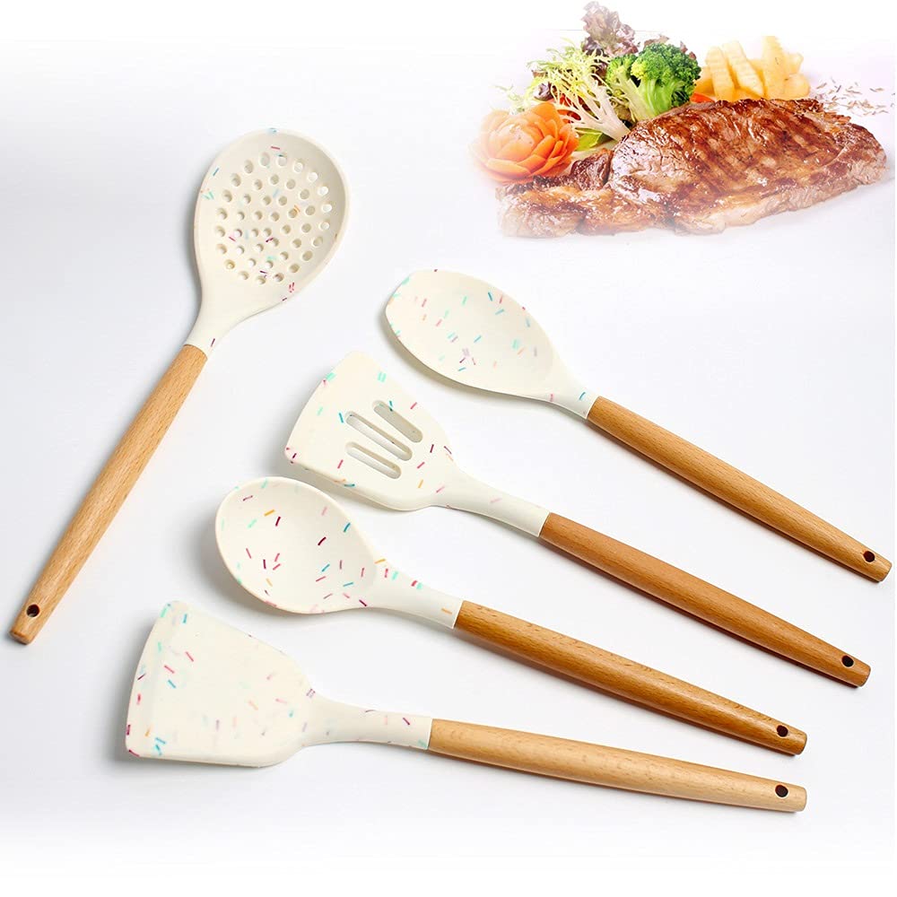 Set di spatole da cucina in silicone da 12 pezzi Set di utensili da cucina con manico in legno Kit di strumenti da forno antiaderenti per la casa Set di spatole da cucina per la salute (Set : 11pcs-