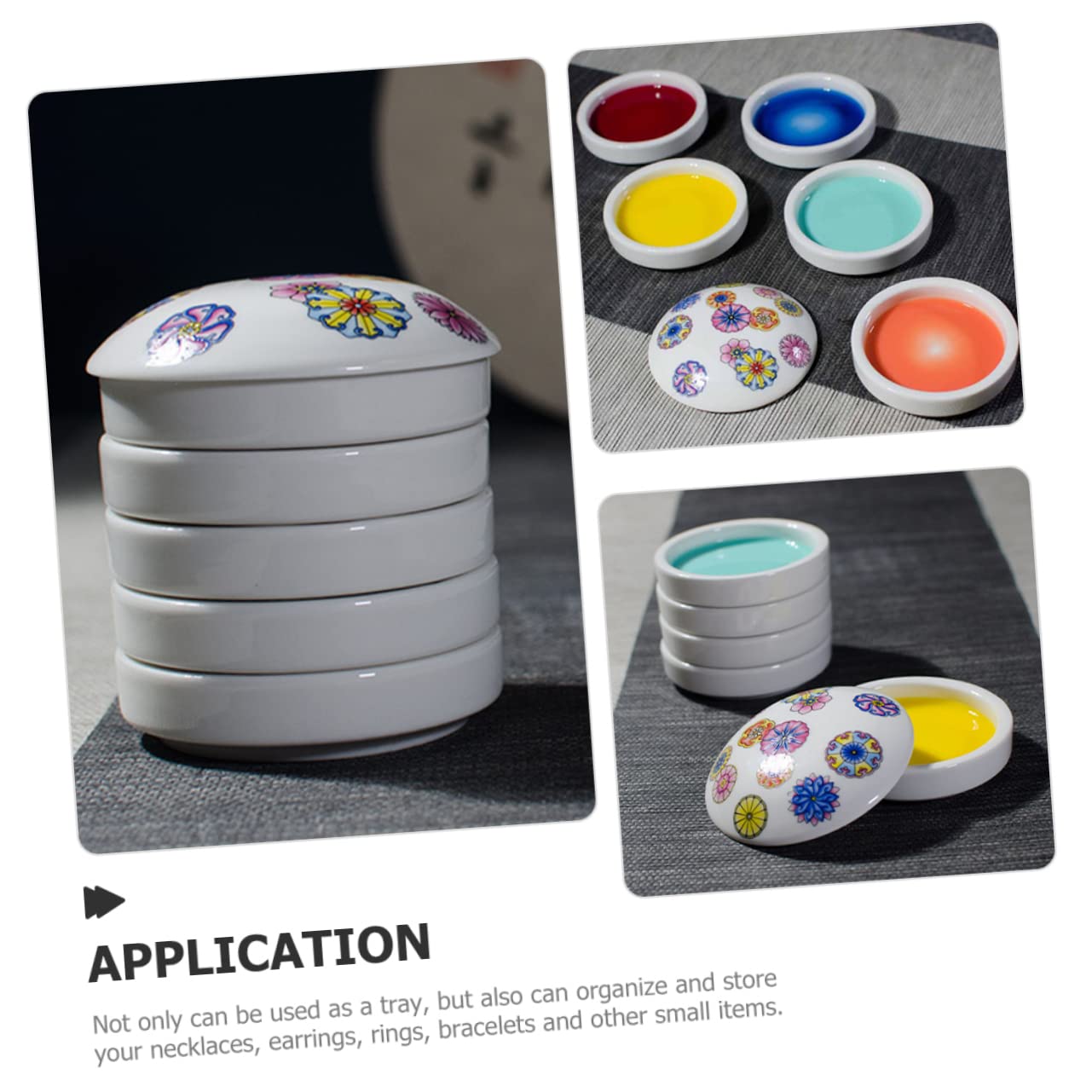 PLAFOPE Palette Ceramique Ronde en Céramique, Plateau à Pigments Empilable, Surface Lisse, 1 Set, pour Aquarelle et Peinture, Facile à Transporter