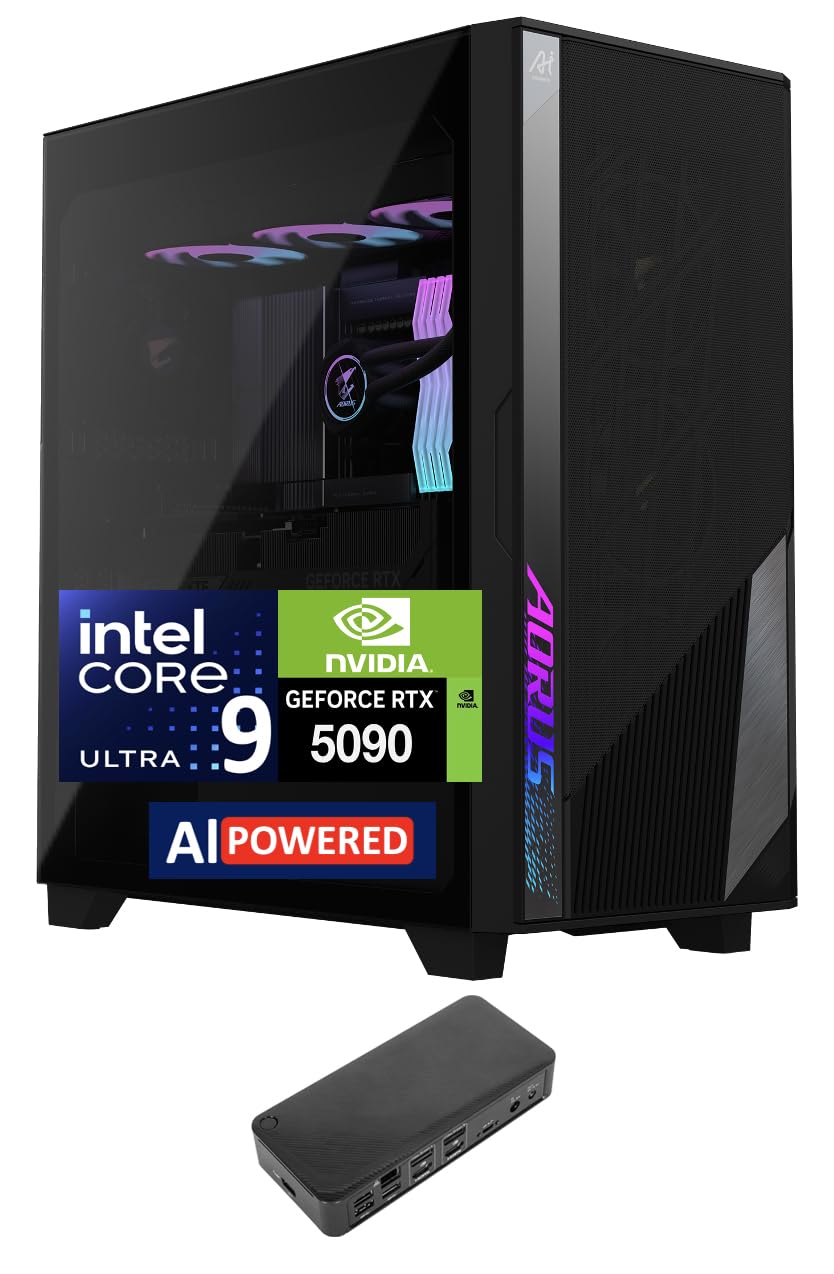 GIGABYTE AI TOP 100 AI PC Workstation (Intel Ultra 9-285K, GeForce RTX 5090 32GB, 128GB DDR5, 2x8TB PCIe SSD (16TB), 2 Thunderbolt 5, WiFi 7, Bluetooth 5.4, Win 11 Pro) w/USB-C Dock