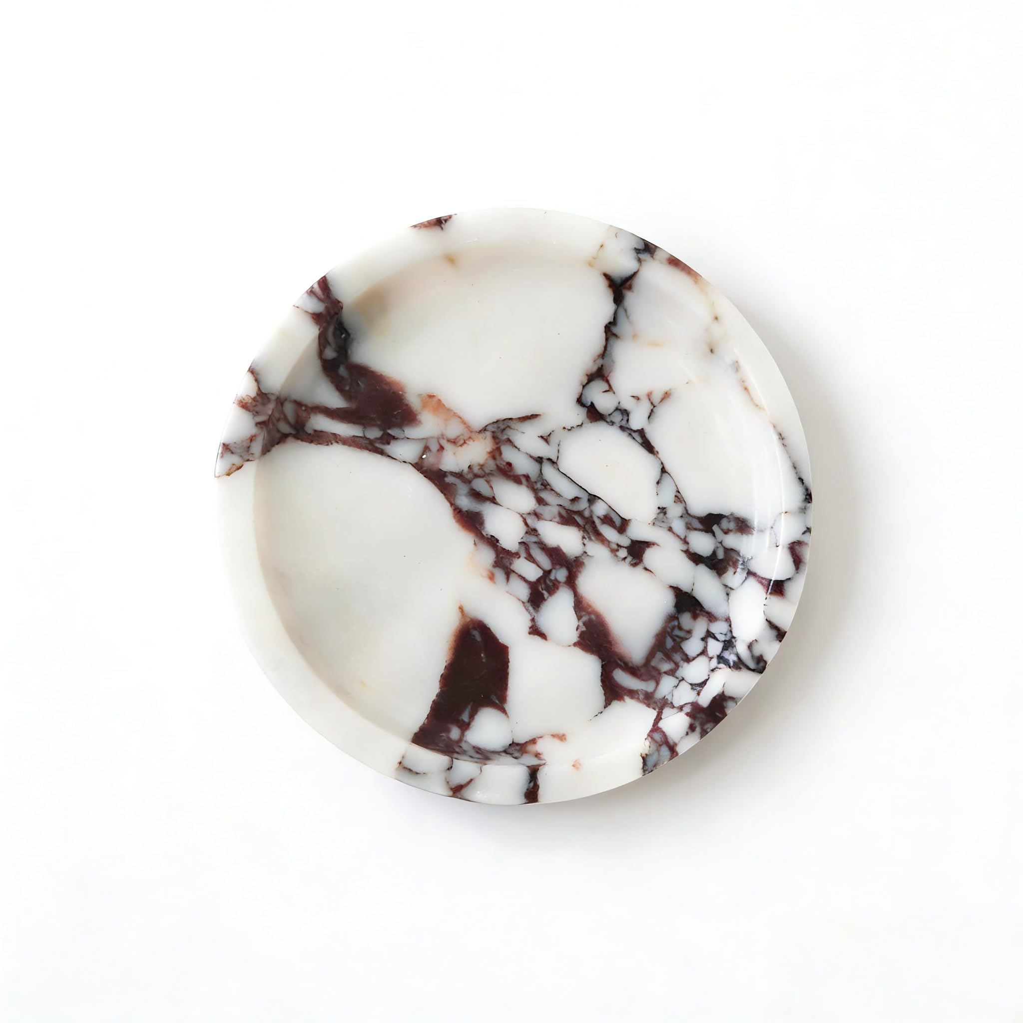 Artisanal Abode White Round Natural Marble Tray, Decorative Stone Serving Platter For Jewelry, Perfume, Food Display Small Dish (Small Size)