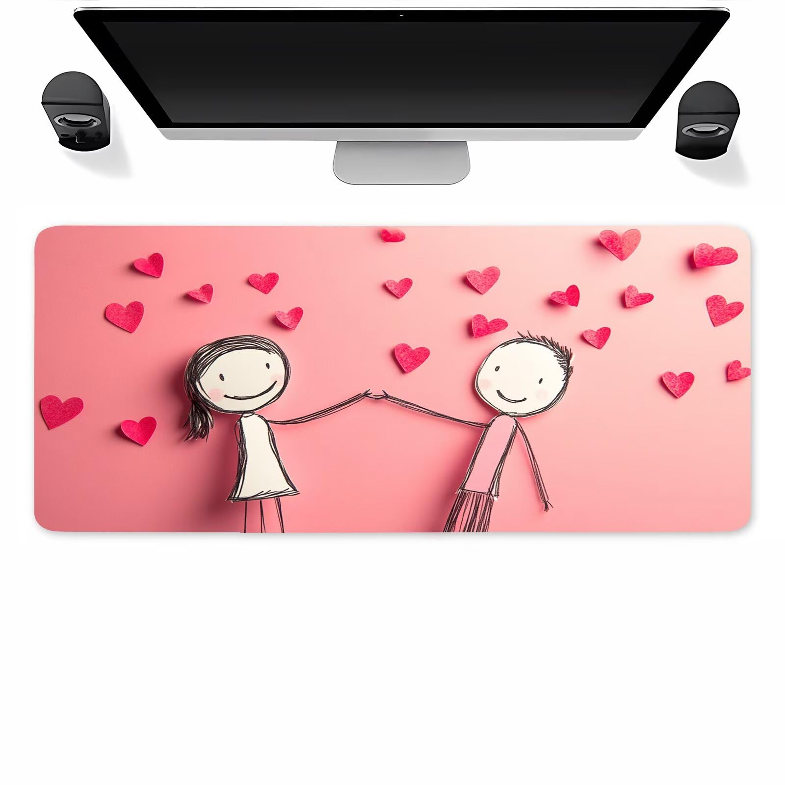 Tappetino Mouse XXL 1200 x 600 x 2mm Coppia di cartoni animati Gaming Tappetino per il mouse con Antiscivolo Bordi Cuciti Sottomano Scrivania Mouse Pad per PC Laptop Ufficio
