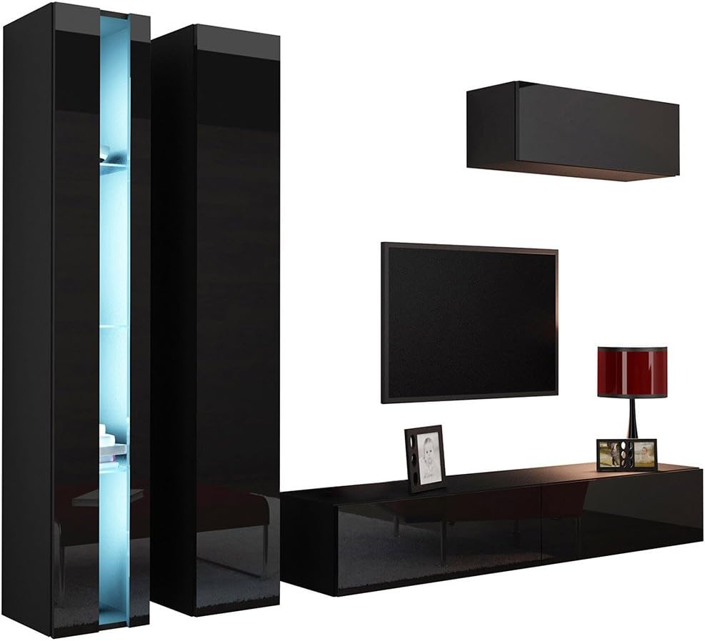 Wohnwand Rango In Lefkas Eiche/Graphit | TV Lowboard Mit Vitrine | 270cm Gesamtbreite