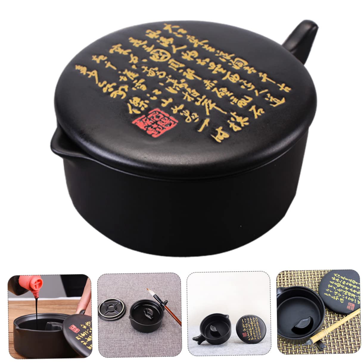 NUOBESTY Multifunctional Calligraphy Ceramic Painting Tool with Cover Durable Ink Grinding for Calligraphy and Painting Elegant Design for Artists and Beginners