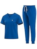 Medical Scrubs Set for Women - Classic V-Neck Top & Jogger Pants with Stretch Nursing Uniform Scrub Suit