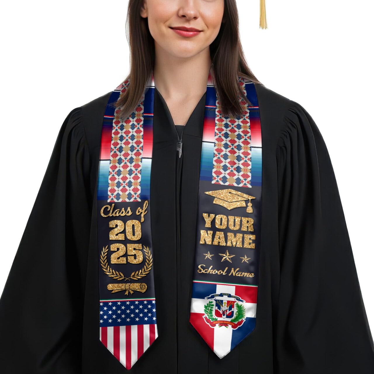 MonkeyVan Personalized Graduation Stole for Dominican Republic Senior, Dominican Flag Graduation Sash Class of 2025 Gifts S342