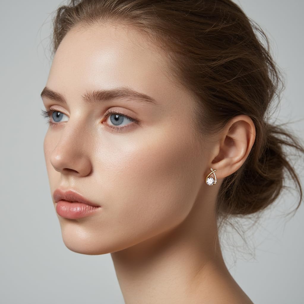 2ct Moissanite Stud Earrings for Women, Earrings in Crossed Asymmetrical, Mermaid Tail Earrings, D Color VVS1 18K Gold Plated 925 Sterling Silver Hypoallergenic, Round Cut Lab Created Diamond for Gift - Image 5