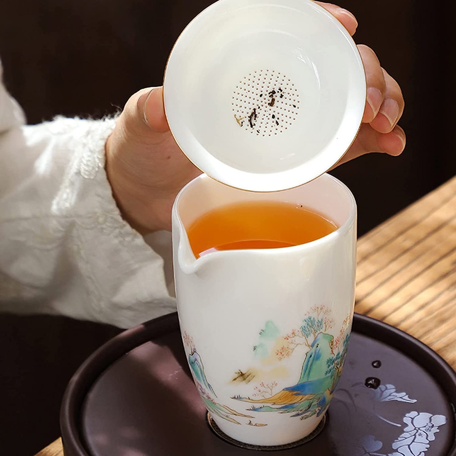 Kung Fu Chinois 7 Pièces Ensembles De Thé En Céramique Portable Porcelaine Tasses à Thé Théière De Cérémonie Du Thé Avec Boîte-cadeau-B